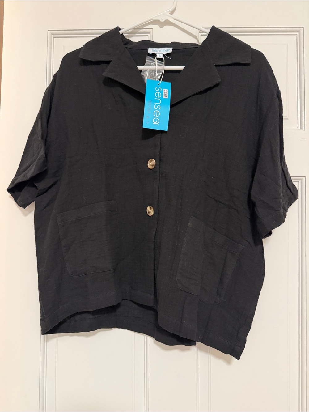 Spense Black Short-Sleeve Button-Down Shirt